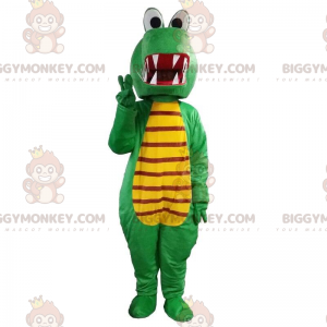 BIGGYMONKEY™ maskotdräkt grön och gul drake, krokodildräkt -