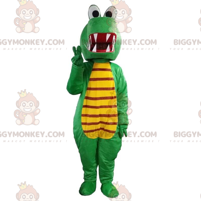 BIGGYMONKEY™ Maskottchenkostüm grüner und gelber Drache