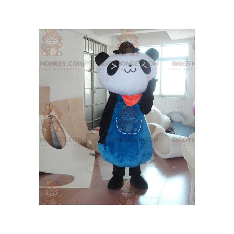 Kostium maskotki BIGGYMONKEY™: Czarno-biała panda w niebieskiej