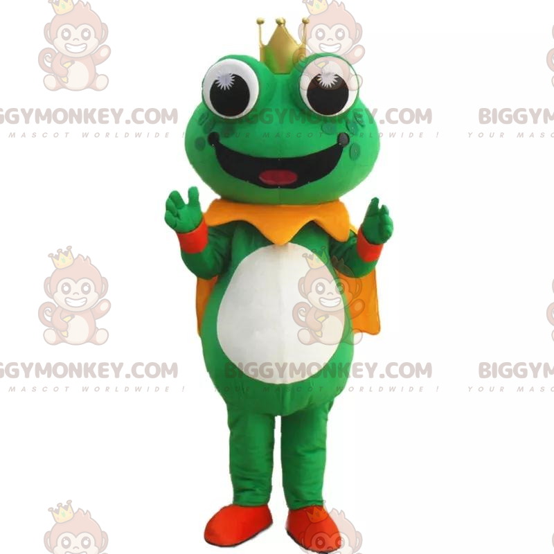 BIGGYMONKEY™ Green Frog -maskottiasu kruunulla ja viittalla -