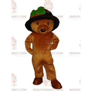Brun bamse BIGGYMONKEY™ maskotkostume med sød hat