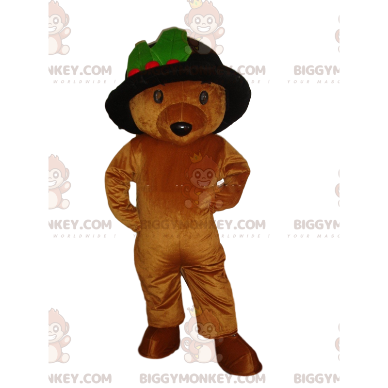 Brun Teddy BIGGYMONKEY™ maskotdräkt med söt hatt, björndräkt -
