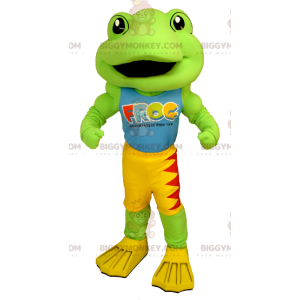 Costume de mascotte BIGGYMONKEY™ de grenouille verte jaune et