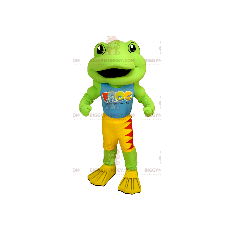 Costume de mascotte BIGGYMONKEY™ de grenouille verte jaune et