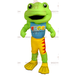 Costume de mascotte BIGGYMONKEY™ de grenouille verte jaune et