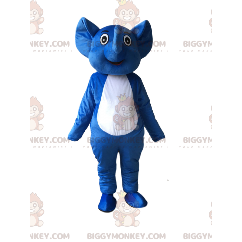 Blau-weißer Elefant BIGGYMONKEY™ Maskottchen-Kostüm