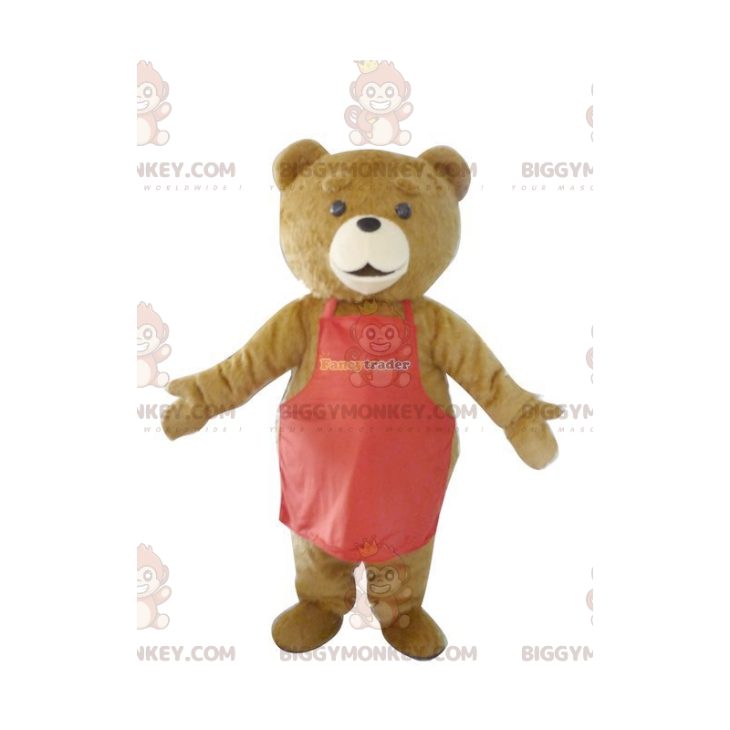 BIGGYMONKEY™ maskotkostume Brun bjørneunge med rødt forklæde -