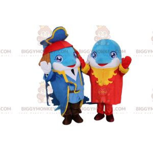 2 Mascotte Dolphin BIGGYMONKEY™ con eleganti abiti da pirata -