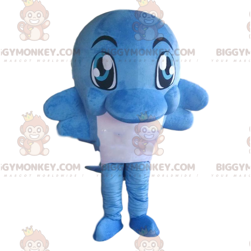 Blau-weißer Delfin BIGGYMONKEY™ Maskottchen-Kostüm