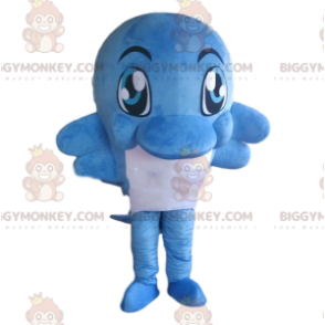 Costume de mascotte BIGGYMONKEY™ de dauphin bleu et blanc