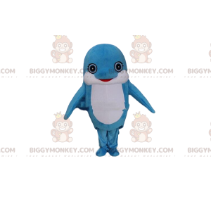 Blauwe en witte dolfijn BIGGYMONKEY™ mascottekostuum