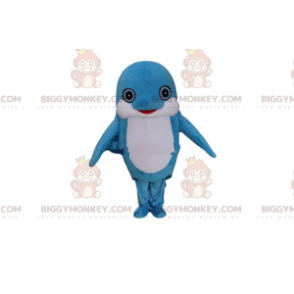 Blau-weißer Delfin BIGGYMONKEY™ Maskottchen-Kostüm