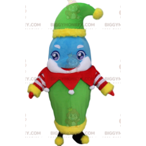 Blue and White Dolphin Costume Dressed as a Christmas Elf –