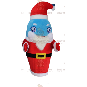 Blue and white dolphin costume dressed as Santa Claus –