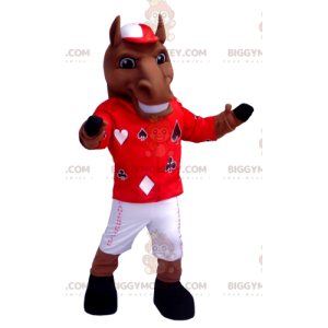 BIGGYMONKEY™ Mascot Costume Brown Horse In Jockey Outfit –