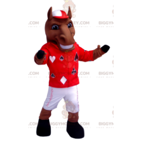 BIGGYMONKEY™ Mascot Costume Brown Horse In Jockey Outfit –