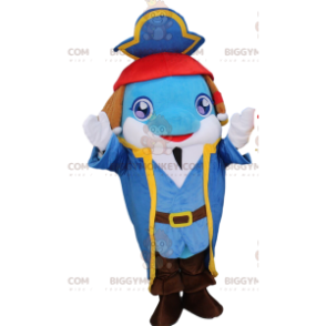 Blauer Delphin BIGGYMONKEY™ Maskottchenkostüm im Piratenoutfit