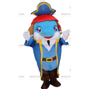 Blue dolphin BIGGYMONKEY™ mascot costume in pirate outfit