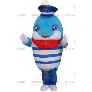 Traje de mascote Dolphin BIGGYMONKEY™ com roupa de marinheiro