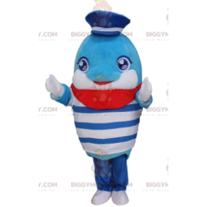 Costume da mascotte Dolphin BIGGYMONKEY™ in abito da marinaio