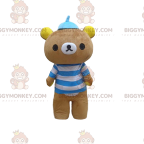 Στολή μασκότ BIGGYMONKEY™ Big Brown Bear με μπλούζα και καπέλο