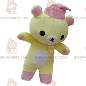 BIGGYMONKEY™ Maskottchen-Kostüm Gelb-weißer Teddybär mit rosa