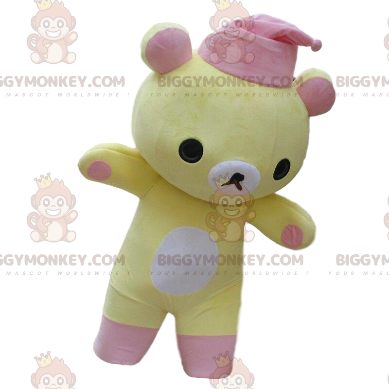 BIGGYMONKEY™ mascottekostuum gele en witte teddybeer met roze