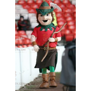 Traje de mascote Robin Hood BIGGYMONKEY™ em roupa vermelha e