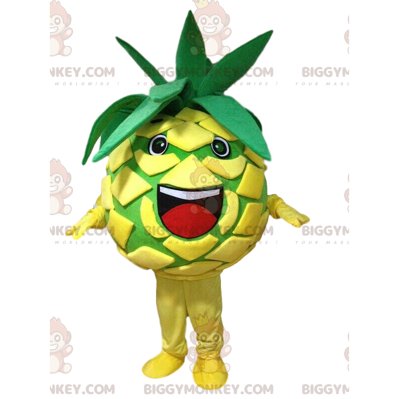 BIGGYMONKEY™ maskot kostume gul og grøn ananas, eksotisk frugt