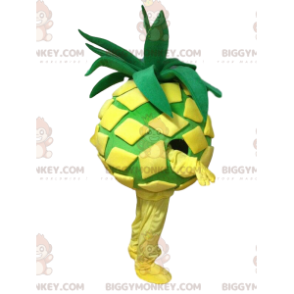 BIGGYMONKEY™ maskot kostume gul og grøn ananas, eksotisk frugt