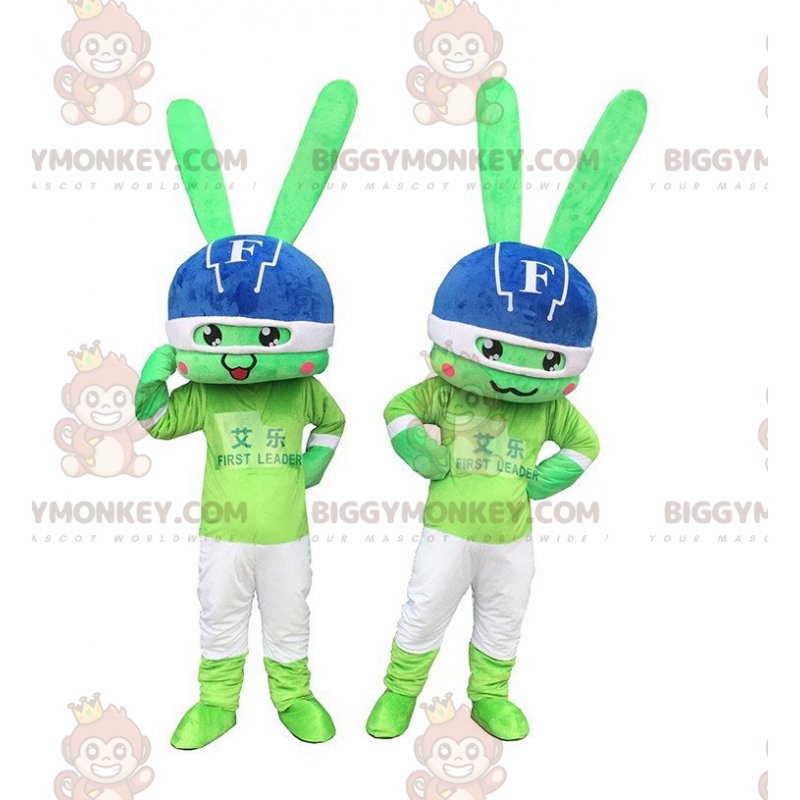 2 zielone maskotki króliczka BIGGYMONKEY™, kolorowe kostiumy