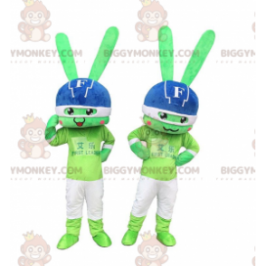 2 green bunny mascot BIGGYMONKEY™s, colorful bunny costumes -