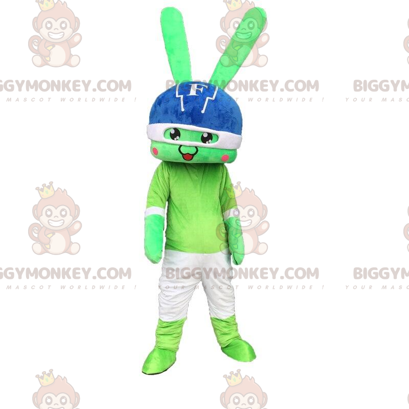 BIGGYMONKEY™ maskottiasu Green Rabbit, jättiläinen, kypärä