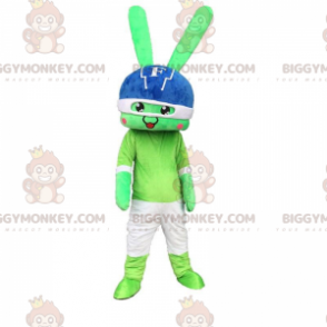 Kostium maskotki BIGGYMONKEY™ Zielony królik, olbrzym z hełmem