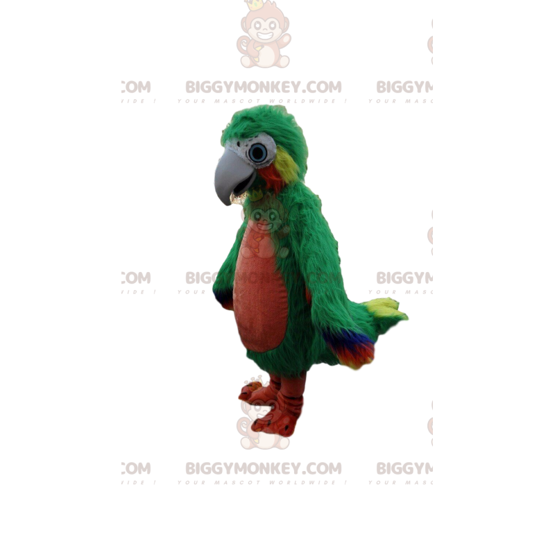 Costume de mascotte BIGGYMONKEY™ de perroquet vert rouge et