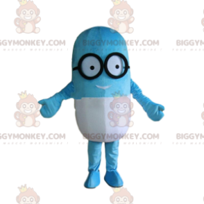 Traje de mascote Pill BIGGYMONKEY™ com óculos, fantasia de