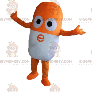 Traje de mascote BIGGYMONKEY™ de pílula laranja e branca