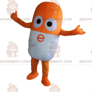 Orange and white pill BIGGYMONKEY™ mascot costume, giant