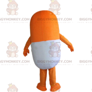 Orange und weiße Pille BIGGYMONKEY™ Maskottchenkostüm, riesiges