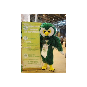 Costume de mascotte BIGGYMONKEY™ de hibou vert blanc et jaune