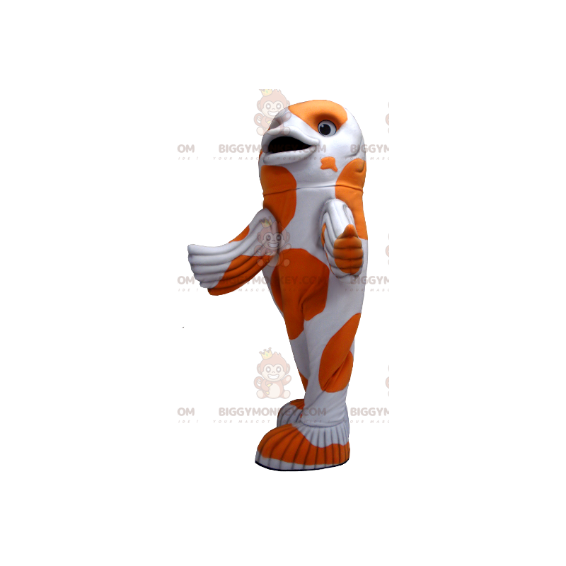 Costume de mascotte BIGGYMONKEY™ de poisson blanc et orange -