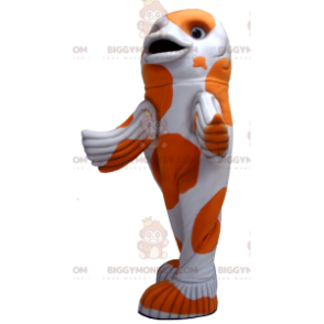 Costume de mascotte BIGGYMONKEY™ de poisson blanc et orange -