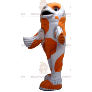 Traje de mascote de peixe branco e laranja BIGGYMONKEY™ –