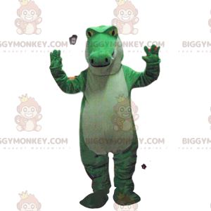 Grön och vit krokodil BIGGYMONKEY™ maskotdräkt, alligatordräkt