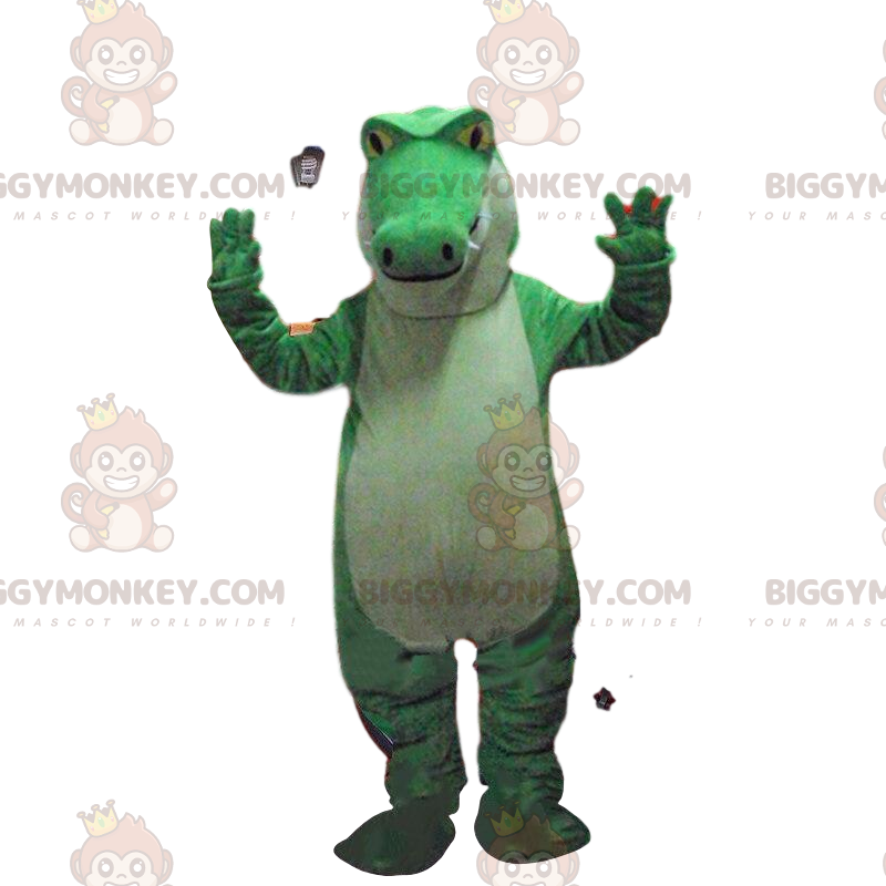 Grön och vit krokodil BIGGYMONKEY™ maskotdräkt, alligatordräkt