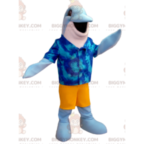 Blau-weißer Delphin BIGGYMONKEY™ Maskottchen-Kostüm mit