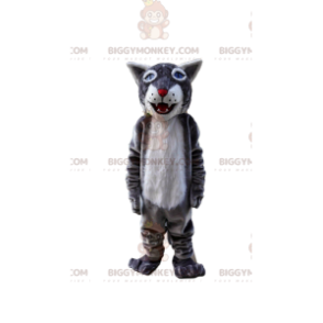 Kostým maskota BIGGYMONKEY™ šedý a bílý tygr, kostým obří kočky