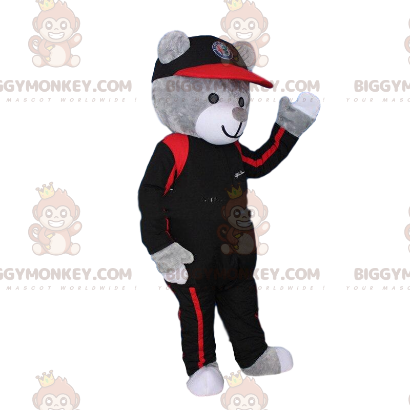 Costume de mascotte BIGGYMONKEY™ de nounours gris habillé en