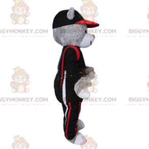 BIGGYMONKEY™ mascot costume of gray teddy dressed as a pilot.