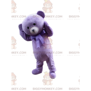 Lila Teddy BIGGYMONKEY™ maskotdräkt, jätte lila björndräkt -